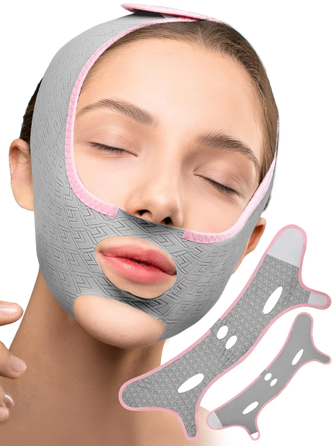 JIAVAXA Double Chin Reducer & V Line Face Mask - 2024 New Chin Up Patch, Slimming Chin Strap for Face Lifting & Tightening | Anti-Sagging V-Shaped Face Belt for Sleeping & Daily Use