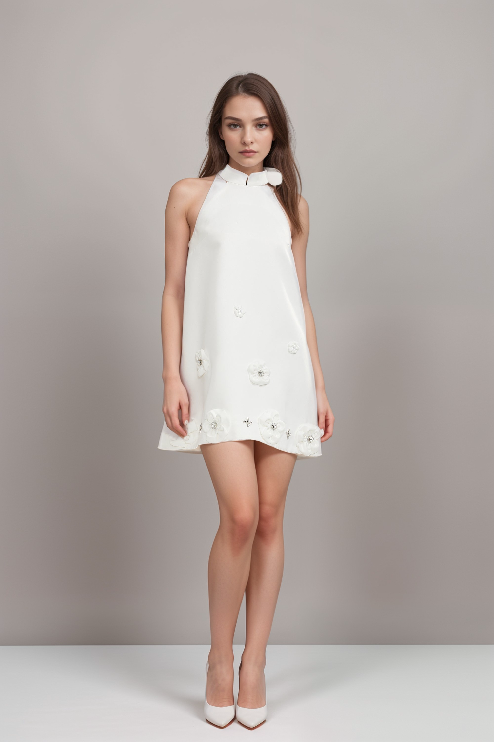 Elegant Aubrie Faux Flower Embellished Dress for Women - Perfect for Weddings, Parties & Special Occasions