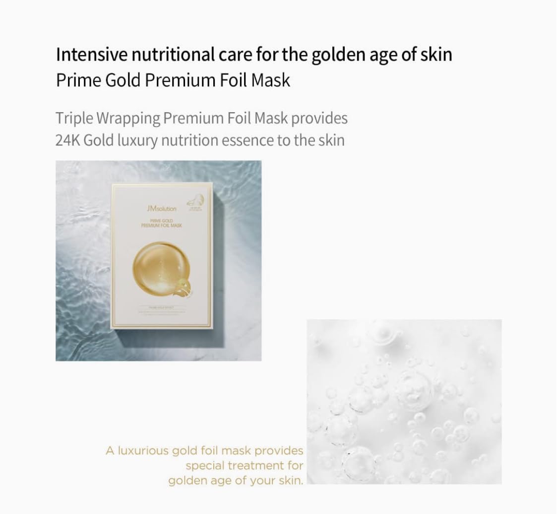 JM GOLD Premium 3-Layer Foil Face Mask - 35ml Intensive Hydrating & Nourishing Essence - Korean Skincare for Glowing Skin - 10 Sheet Pack | Perfect for Spa Night, Self-Care Routine & Gift Giving
