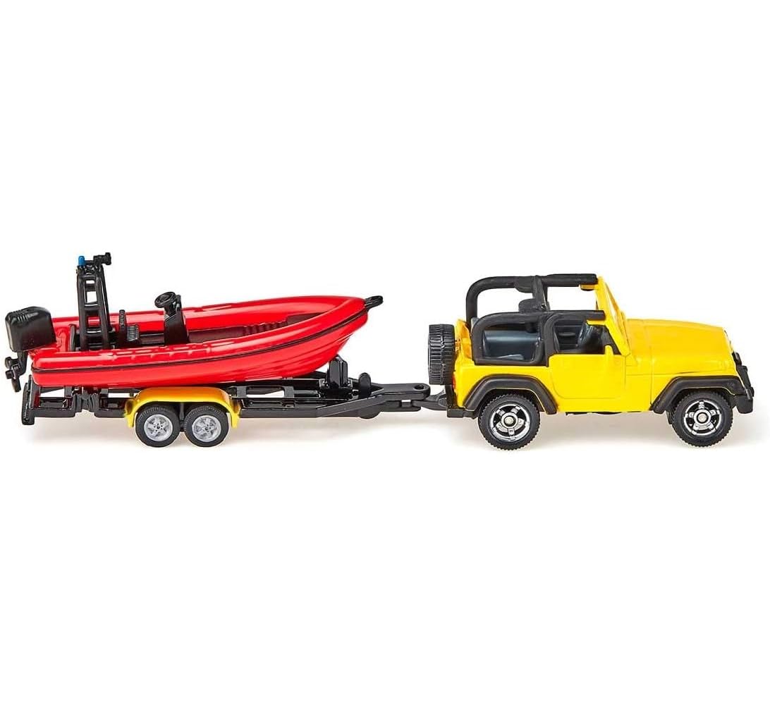 Siku 1658 Jeep with Boat - Yellow/Red Metal/Plastic Toy for Water Play