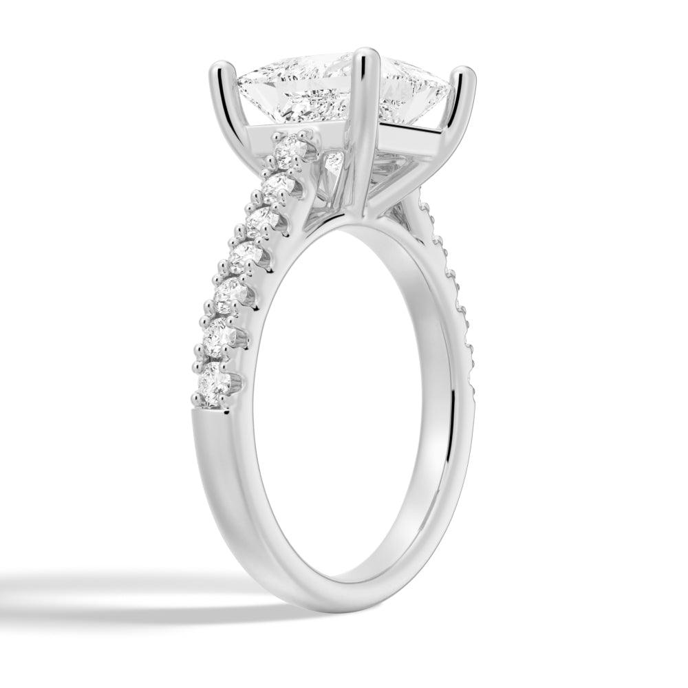 Princess Cut Pavé Moissanite Engagement Ring - 14K White Gold Wedding Band for Women | Sparkling Diamond Alternative for Proposals, Anniversaries & Special Occasions