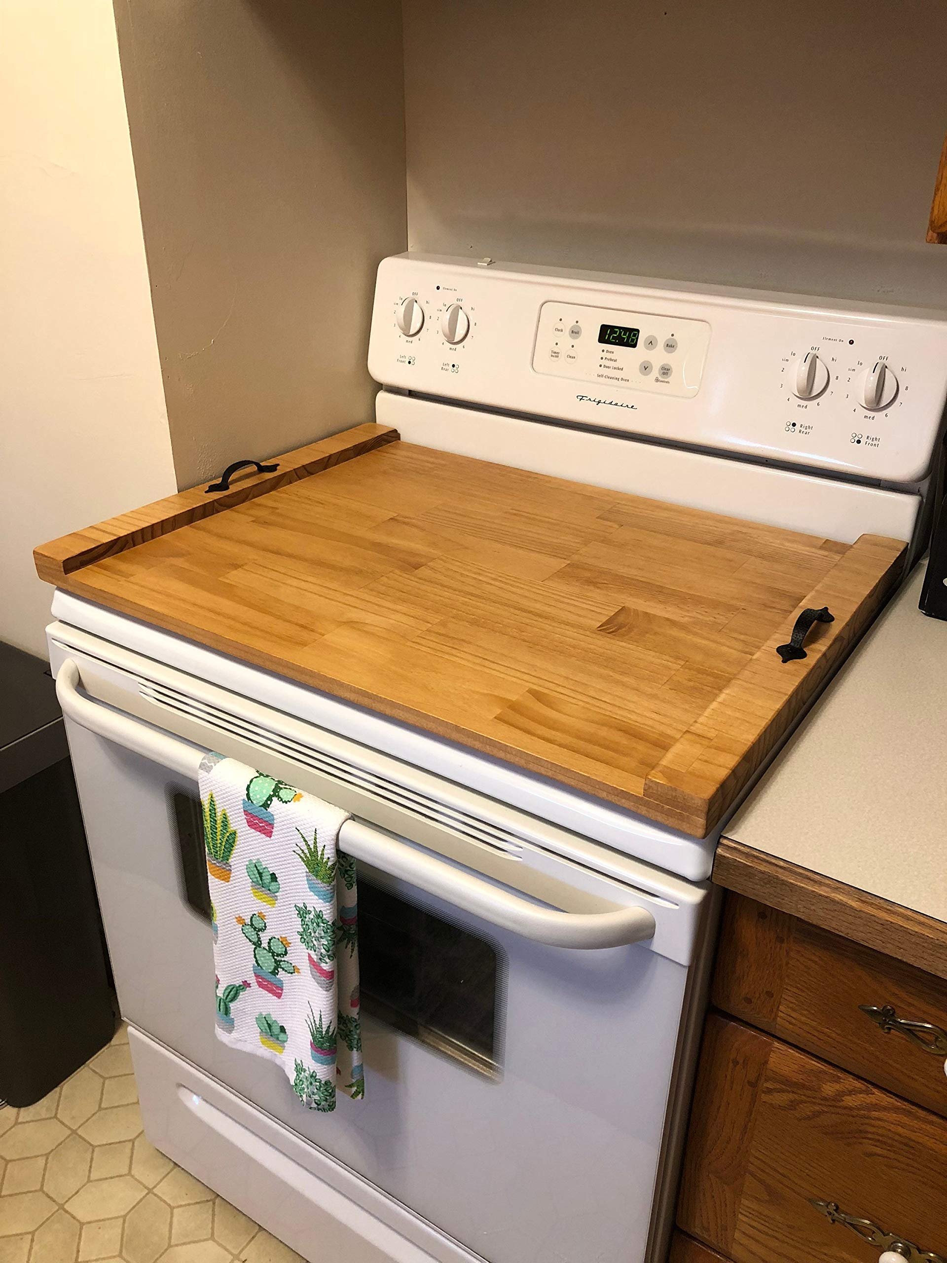 Rustic Wooden Stove Top Cover - Handcrafted Noodle Board & Cooktop Tray for Kitchen Decor - Perfect for Countertop Protection & Stylish Serving