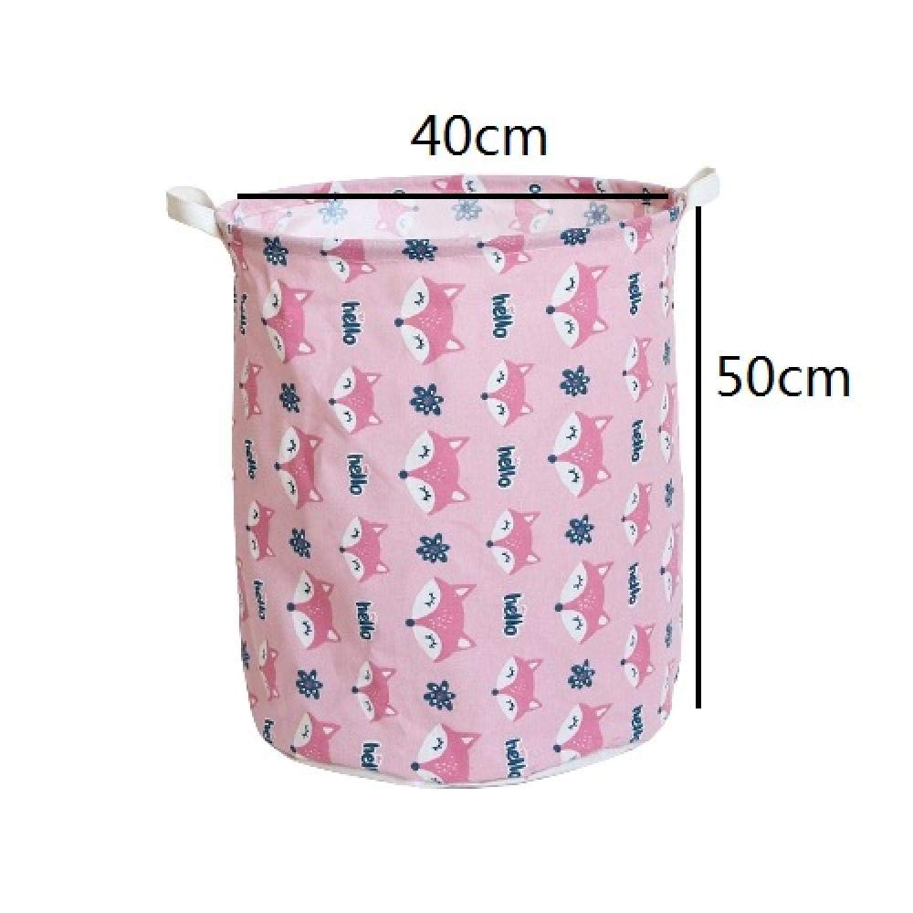 Extra Large 40x50cm Laundry Basket with Handles - Thick Cotton Waterproof Storage Bin for Clothes, Towels & Toys - Durable Pink Fox Design for Home, Nursery & Laundry Room Organization