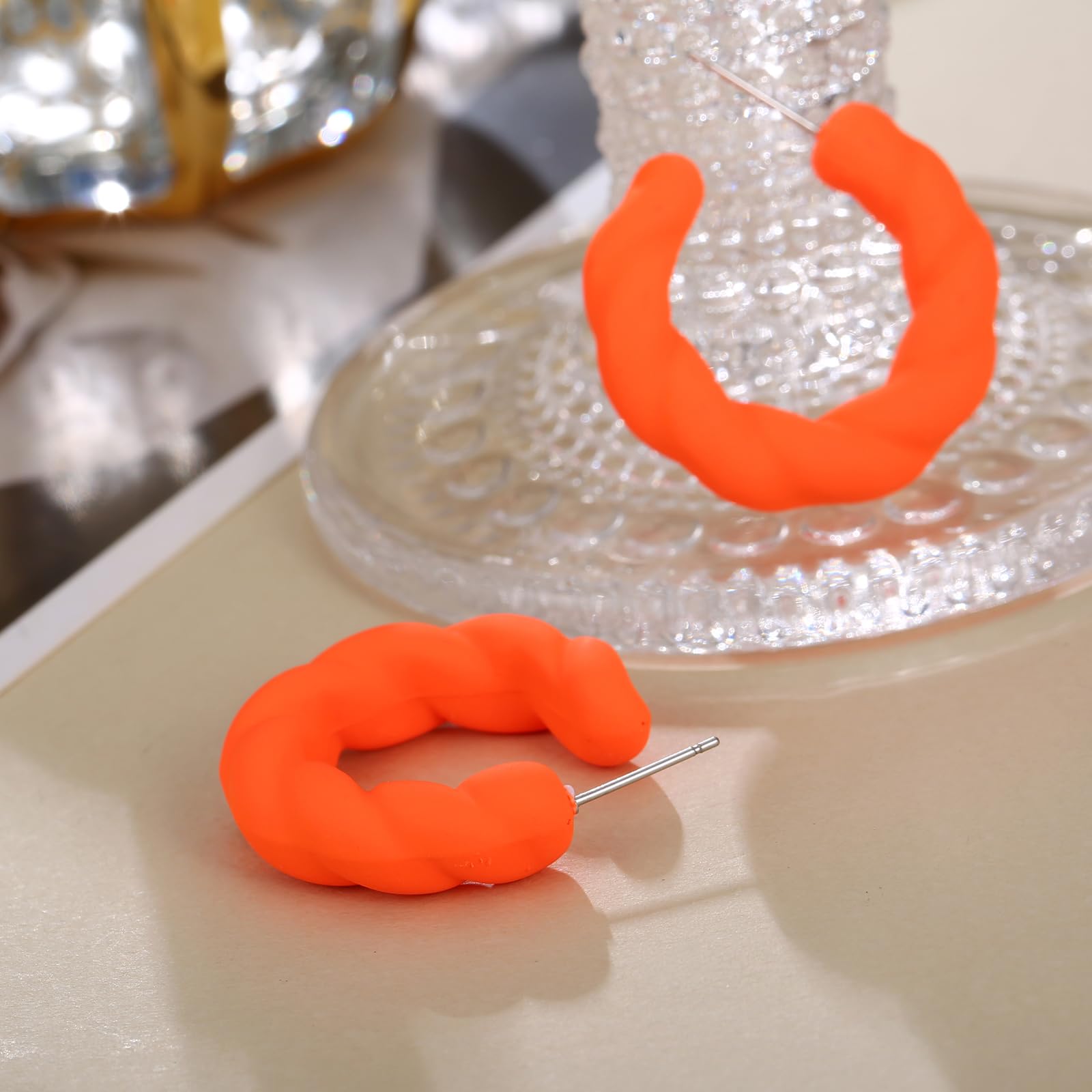 Twisted Rope Round Hoop Earrings for Women - Lightweight C-Shaped Candy Color Dangle Earrings | Perfect for Everyday Wear, Parties & Gifts