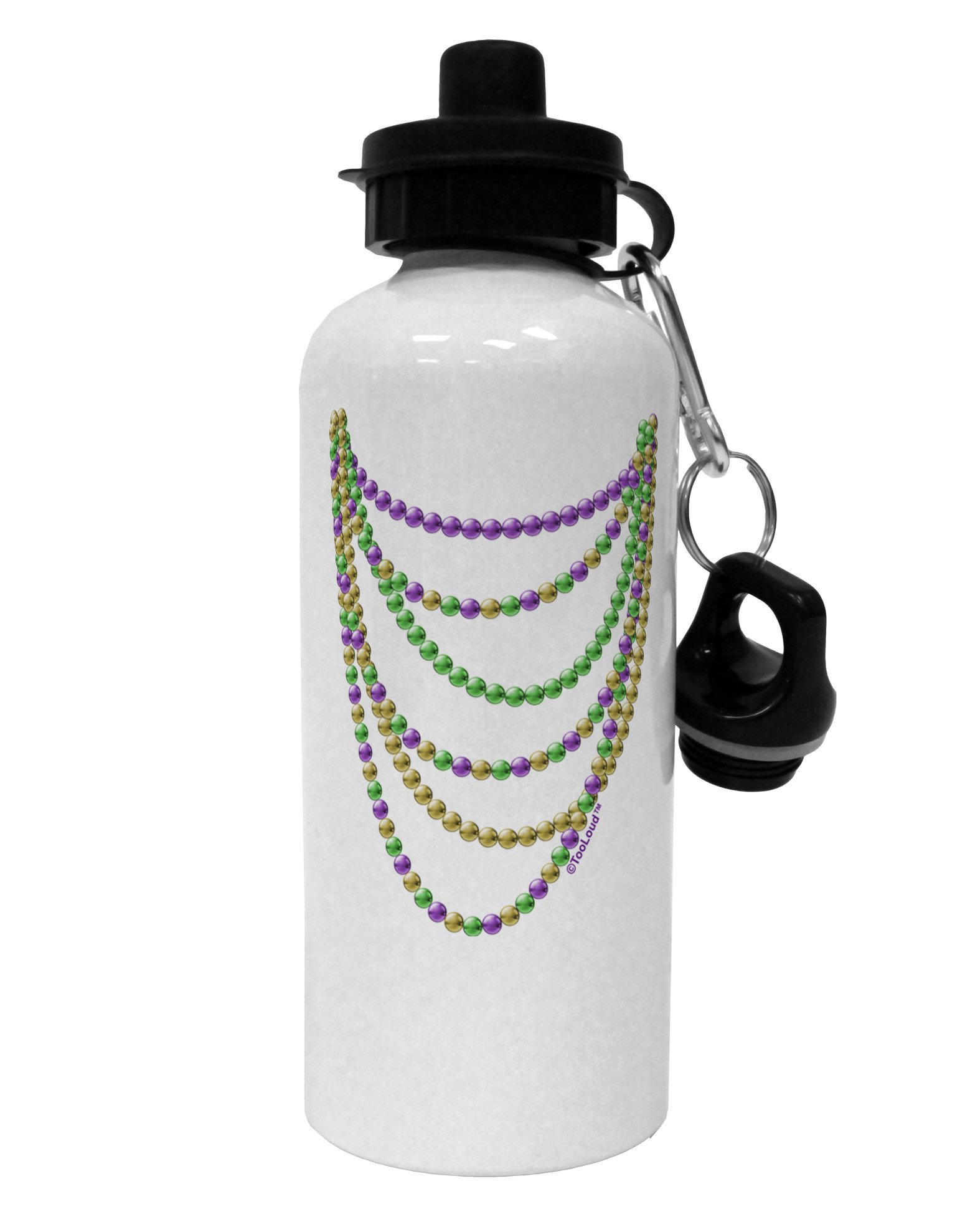 TooLoud Mardi Gras Beads Necklace Aluminum Water Bottle 600ml - Insulated Stainless Steel Thermos for Parties, Festivals & Outdoor Activities - White