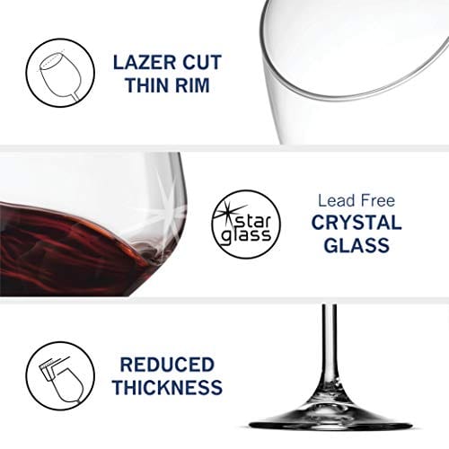 Premium Bormioli Rocco 18oz Crystal Clear Red Wine Glasses Set of 4 - Laser Cut Rim for Enhanced Wine Tasting Experience - Elegant Party & Restaurant Quality Glassware - Perfect for Dinner Parties, Wine Tasting Events & Home Entertaining