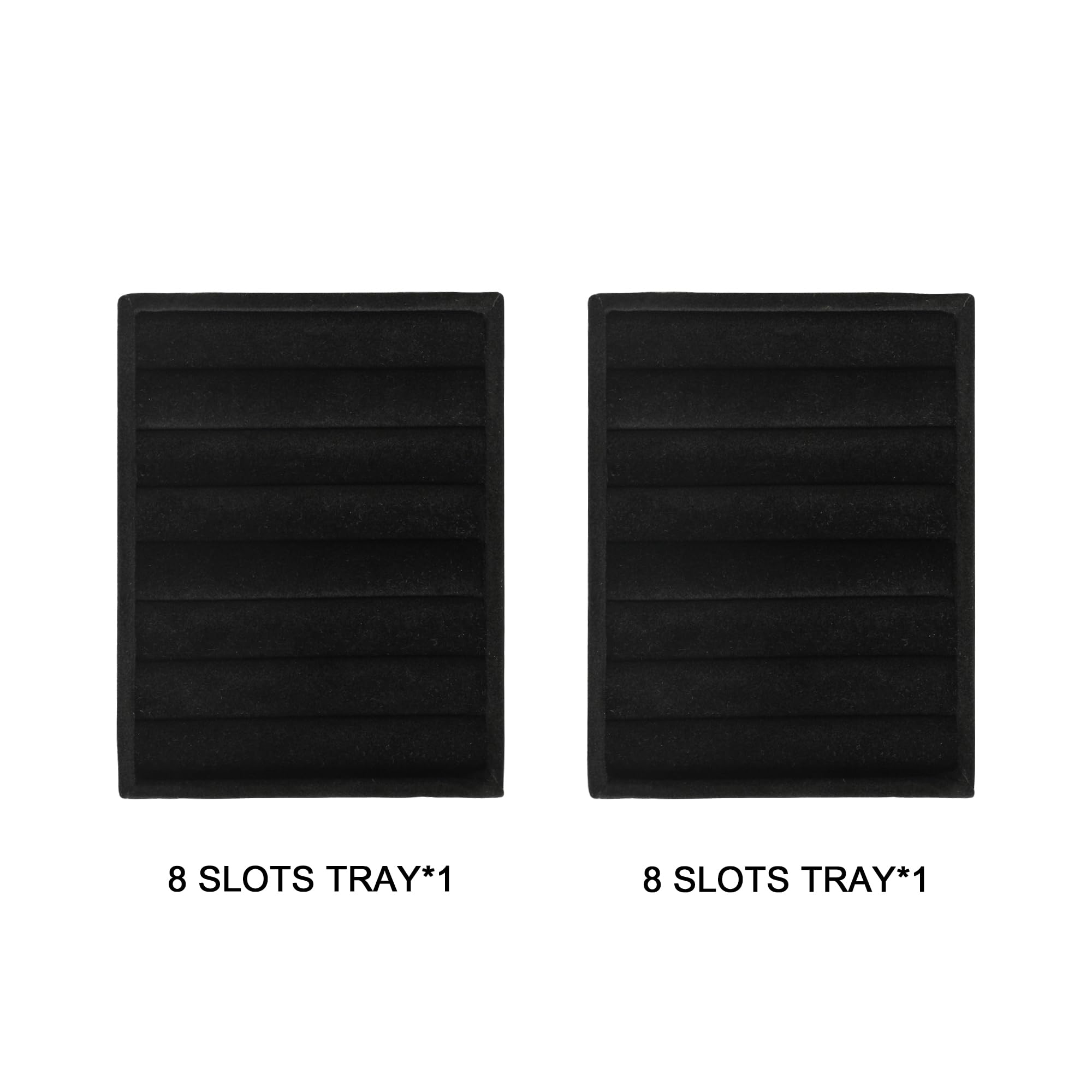 Frebeauty Small Jewelry Tray Set - Velvet Ring Organizer & Stackable Jewelry Drawer Tray - 4.92 x 3.74 x 0.9 Inches with 7 Slots - Perfect for Women's Jewelry Storage & Travel (Set of 2, Black)