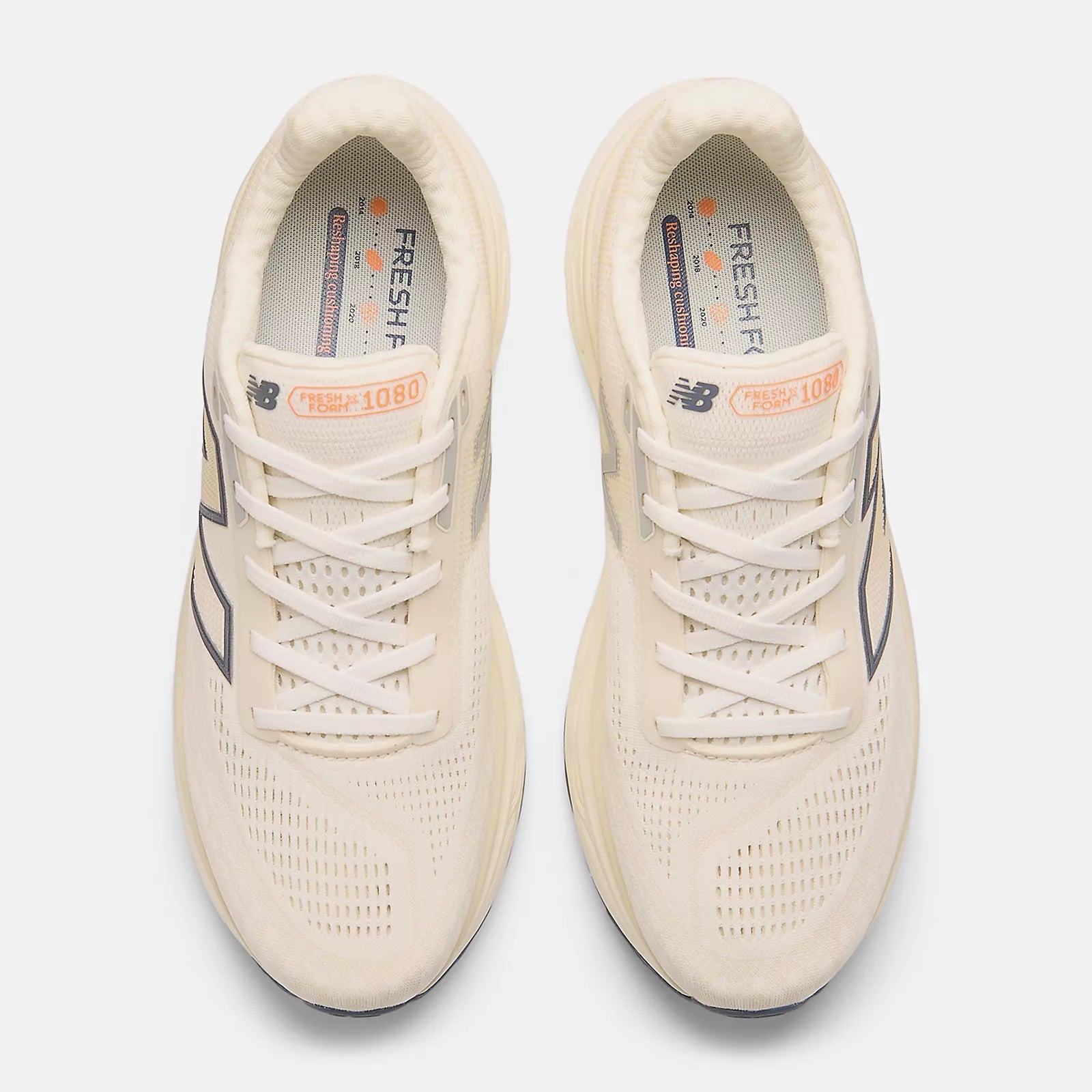 New Balance Men's Fresh Foam X 1080 v14 Running Shoes - Sea Salt/Vintage Indigo/Hot Mango - Lightweight Cushioned Sneakers for Jogging, Gym & Daily Wear