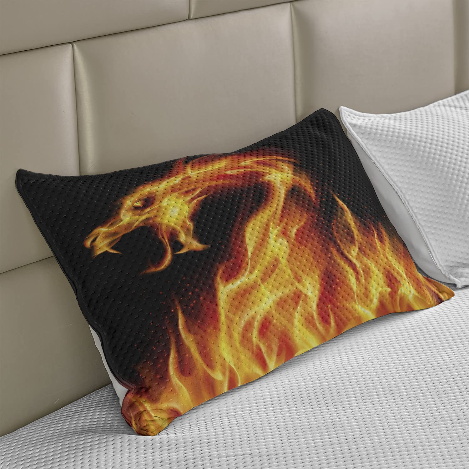 Ambesonne Dragon Knitted Quilt Pillow Cover - Abstract Fiery Creature Design on Black Background - Standard King Size 36