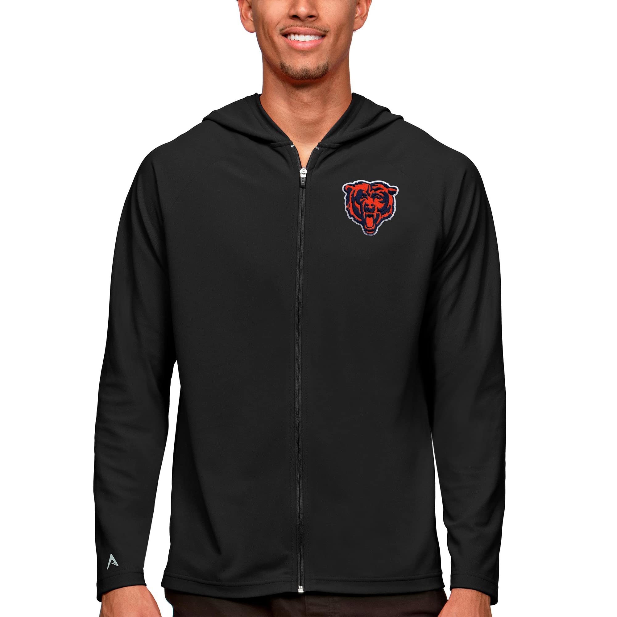 Antigua Men's Black Chicago Bears Logo Legacy Full-Zip Hoodie - NFL Team Fan Apparel for Game Day, Casual Wear & Outdoor Activities