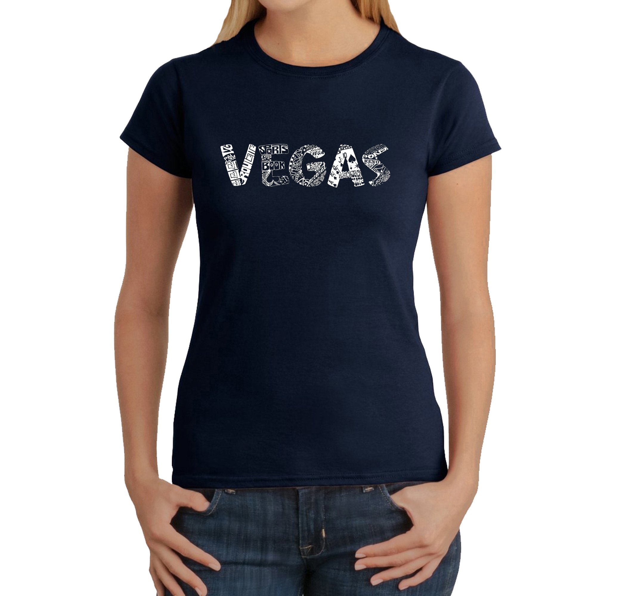 LA POP ART Women's Word Art T-Shirt - Vegas Inspired Graphic Tee for Women | Funny & Trendy Casual Shirt | Perfect for Concerts, Parties & Travel