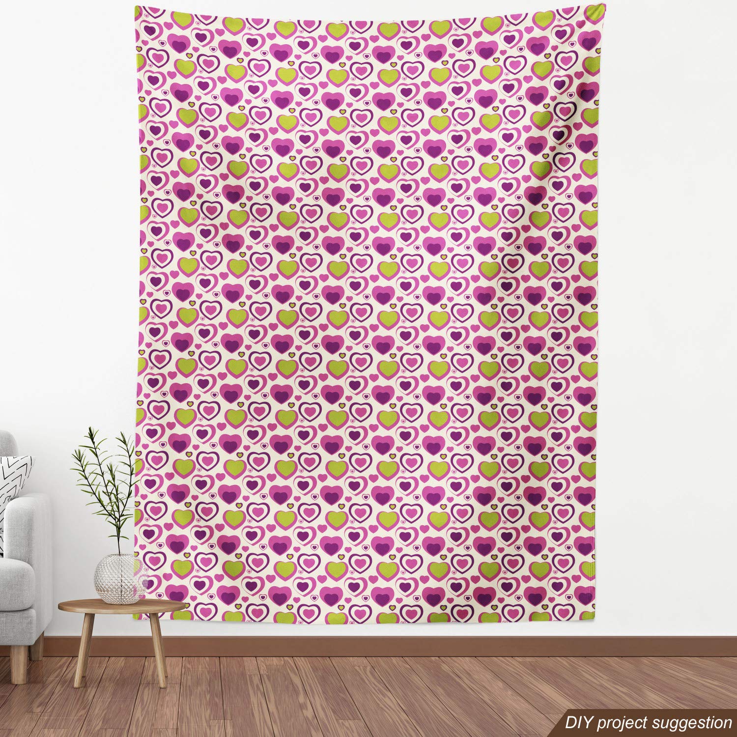 Ambesonne Hearts Fabric by The Yard - Pastel Tone Love Theme Decorative Fabric for Upholstery, Home Decor & DIY Crafts (10 Yards, Dark Magenta Purple) | Perfect for Romantic Bedroom Curtains, Throw Pillows & Wedding Decorations