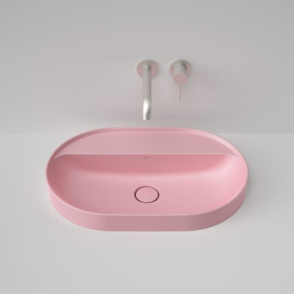 Caroma Liano II 600mm Modern Wall-Mounted Bathroom Sink with Tap Landing (0 Tap Hole) - Matte Pink Finish | Space-Saving Design for Small Bathrooms & Powder Rooms