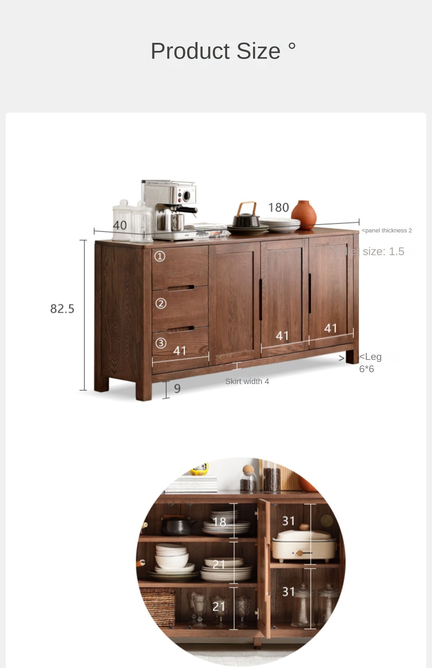 Oak Solid Wood Nordic Sideboard - Modern Scandinavian Buffet Cabinet for Dining Room & Living Room Storage