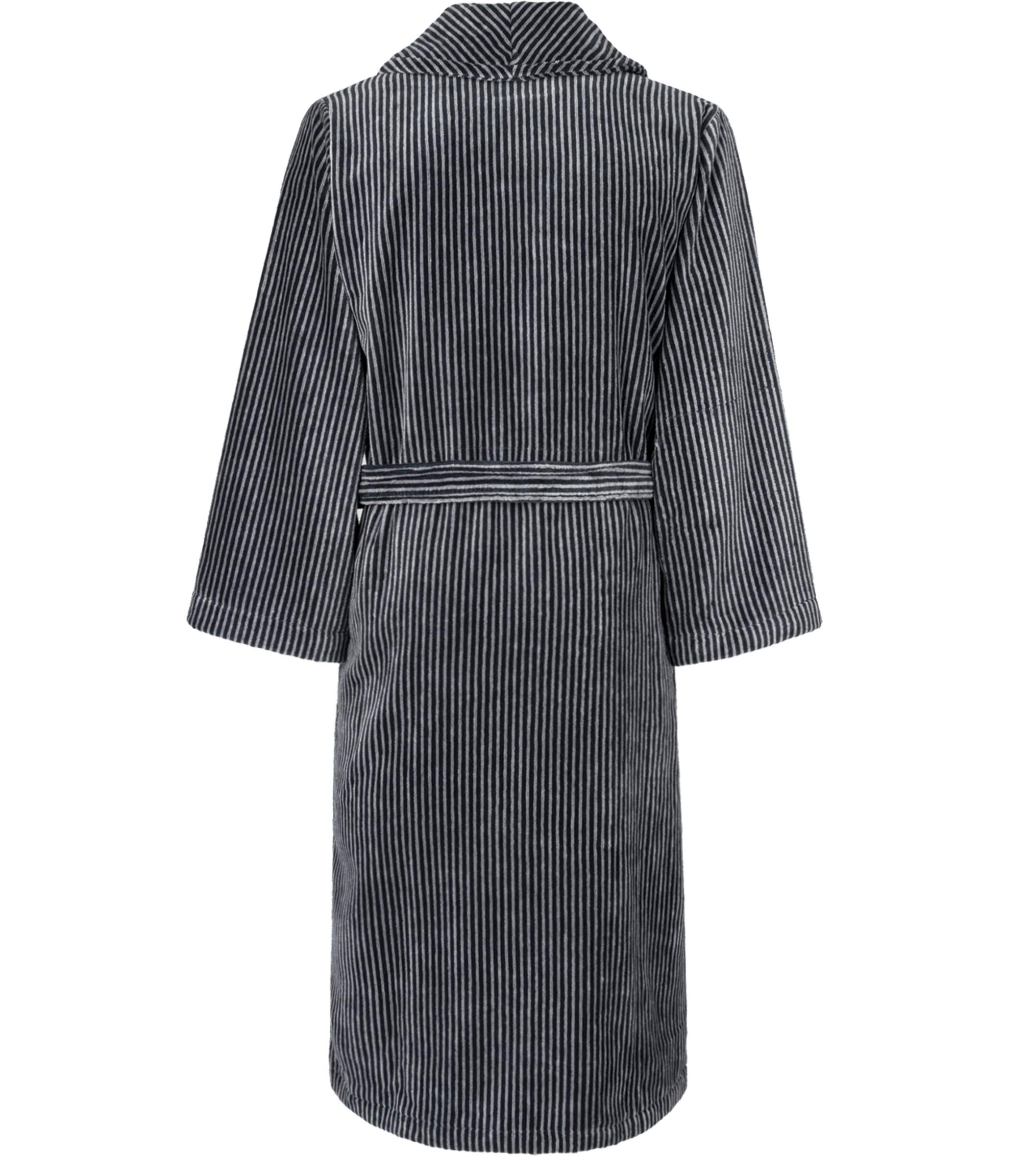 Luxury Velour Shawl & Robe Slippers Set for Women - Soft Striped Silver Grey Bathrobe & Slippers Combo - Perfect for Spa, Bridal Shower, Hotel Relaxation & Home Lounging
