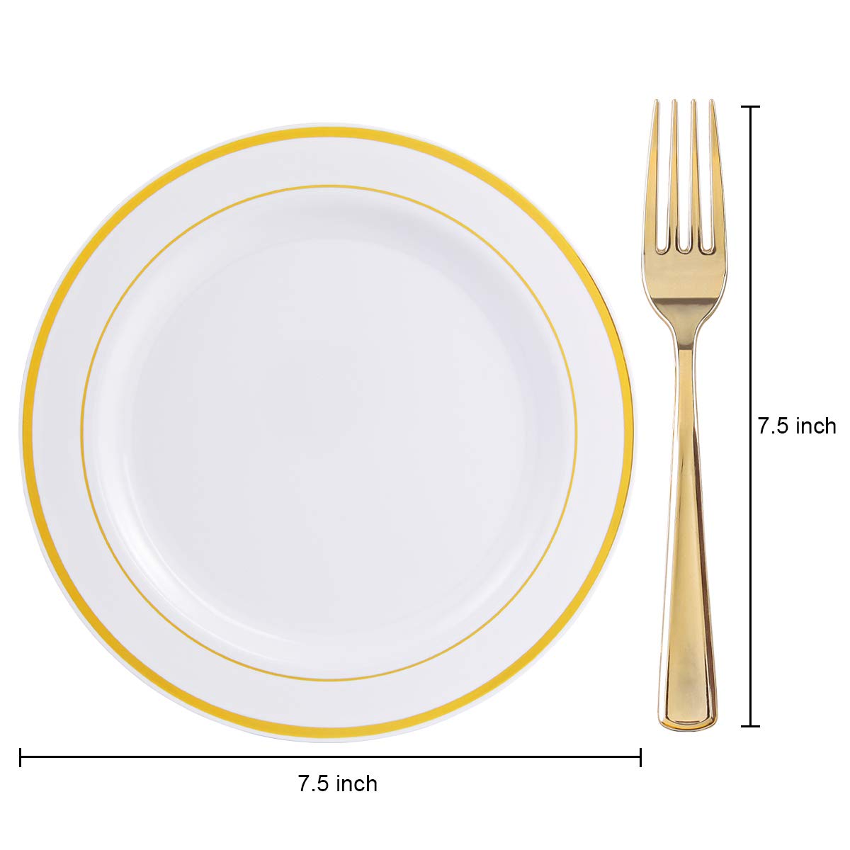 72 Pcs Heavy Duty Gold Rimmed Plastic Plates - 7.5