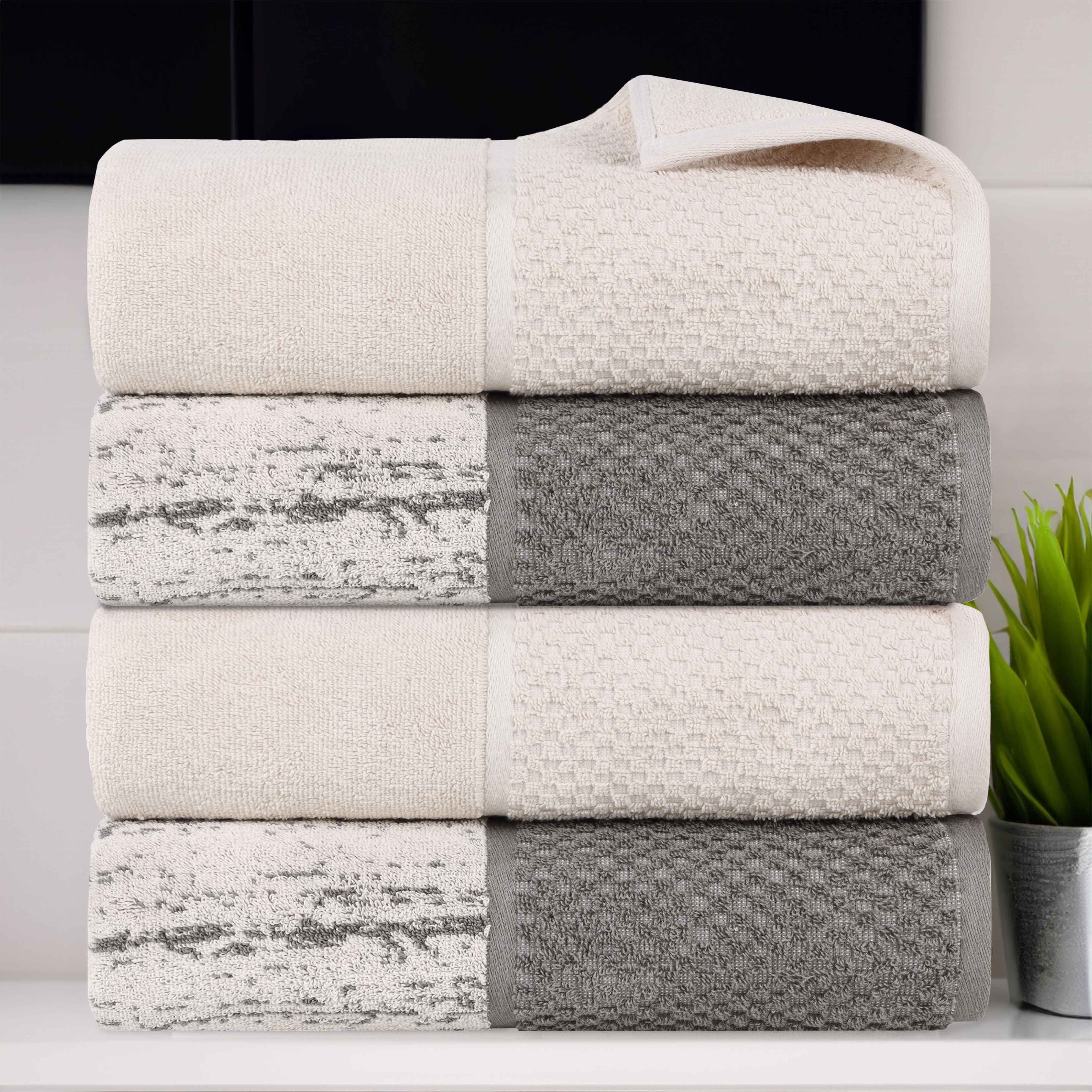 Premium Cotton Plush Jacquard Bath Towel Set of 4 - Ultra Soft & Absorbent Luxury Towels for Spa, Bathroom & Beach Use