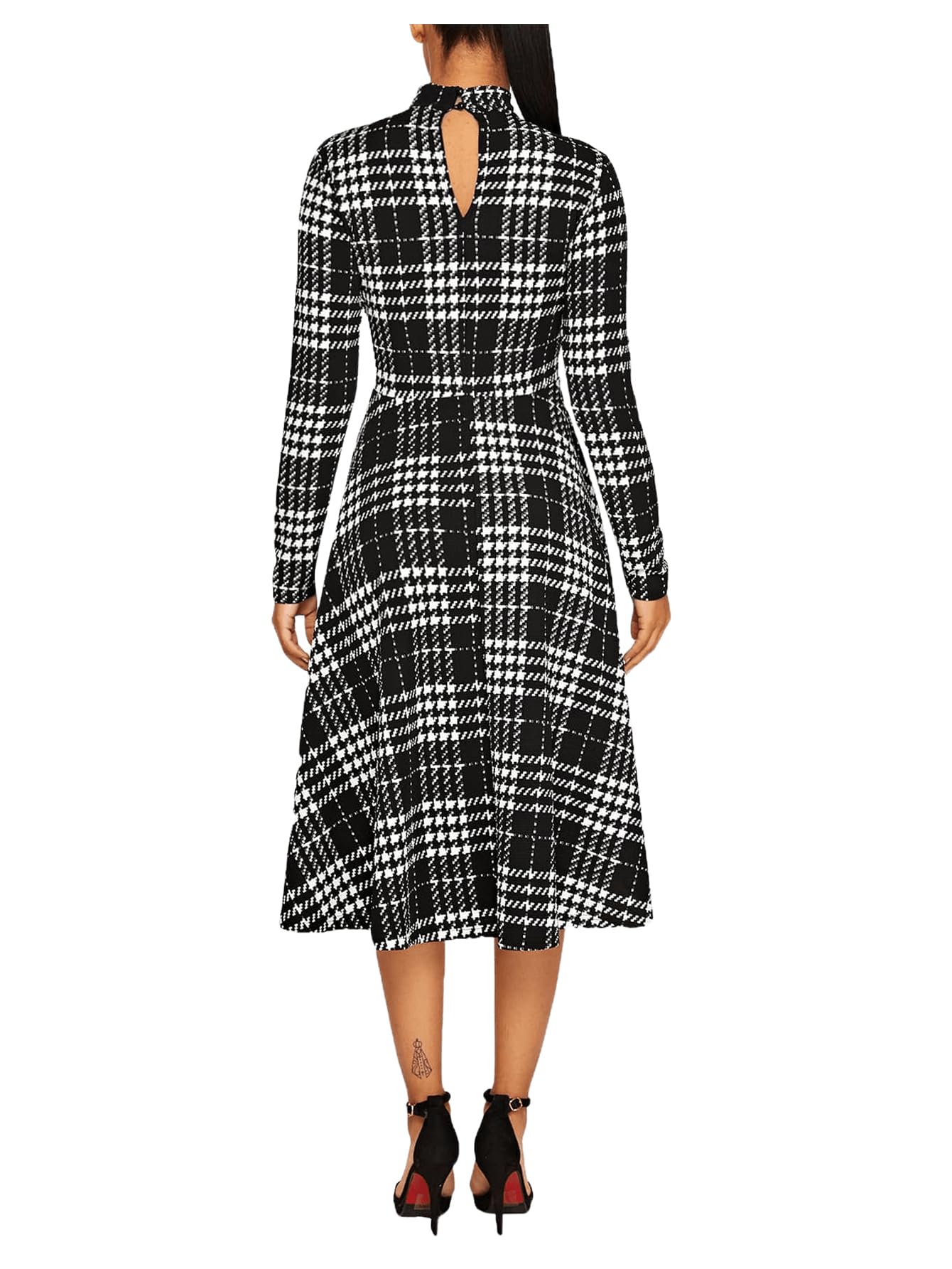 Floerns Women's High Neck Plaid Fit and Flare Midi Dress - Elegant A-Line Flowy Dress for Office, Party & Date Night | Plus Size Options Available