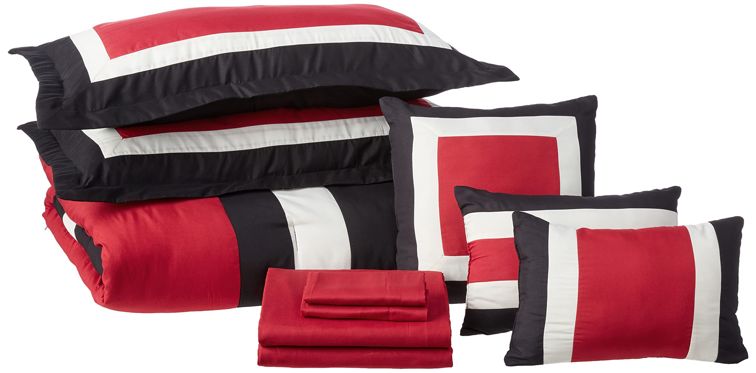 Chic King Comforter Set 10-Piece - Colorblocked Bedding with Shams & Pillows (Red) for Luxurious Bedroom