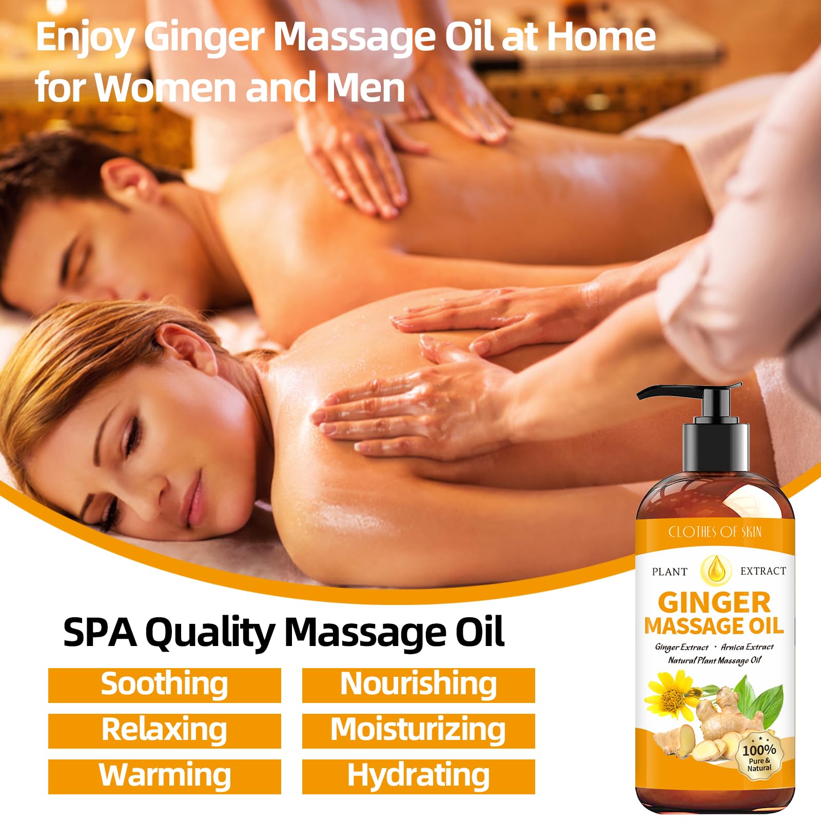 Ginger Massage Oil for Therapy & Lymphatic Drainage - Natural Warming Body Oil with Arnica for Gua Sha, Sore Muscle Relief & Relaxation | Perfect for Post-Workout Recovery, Spa Treatments & Holistic Pain Management