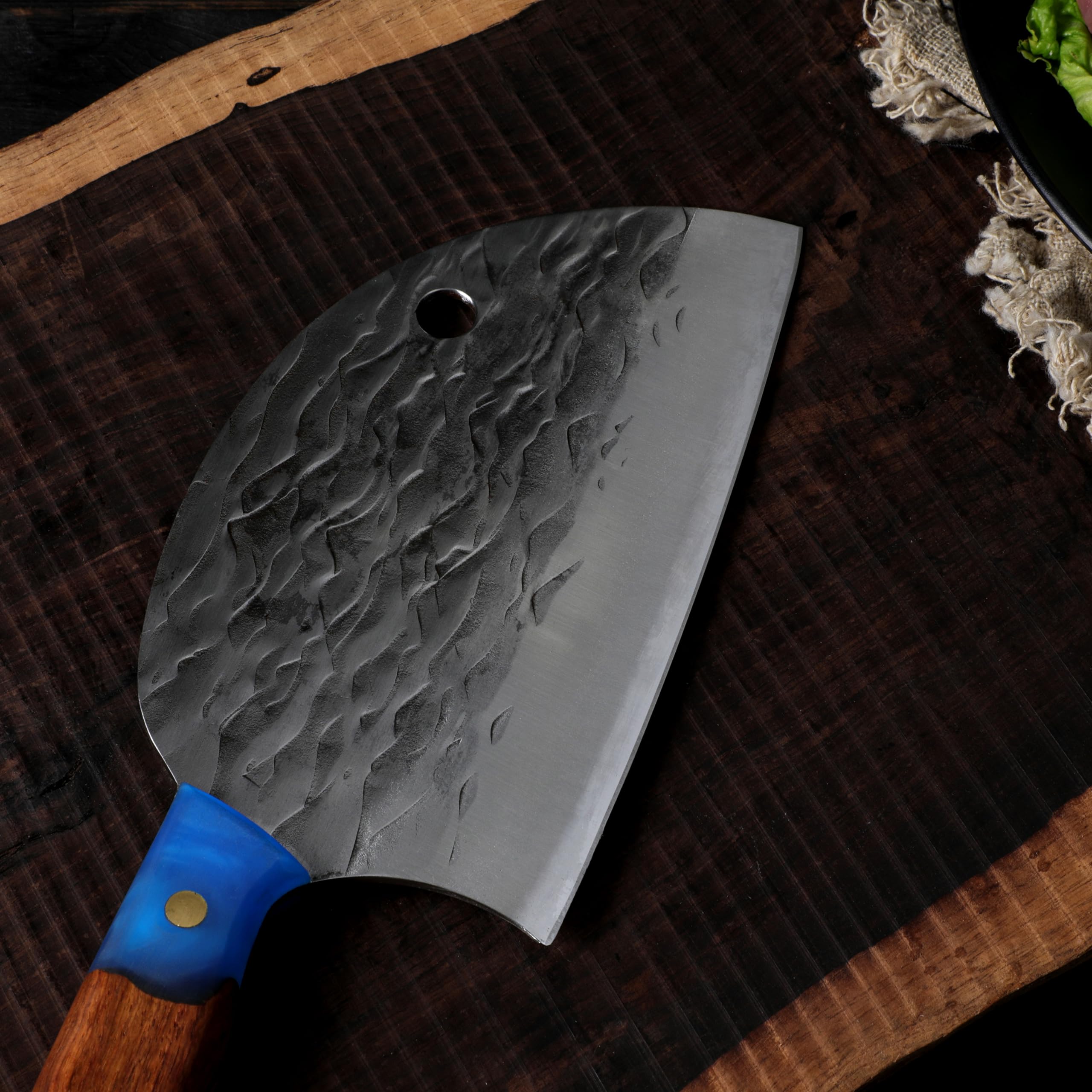 **Kaiyo Cleaver Knife - High-Carbon Stainless Steel Blade with Ergonomic Resin Handle - Professional Meat Cleaver for Slicing, Chopping Bones & BBQ - Ideal for Home Kitchen, Camping & Outdoor Cooking**