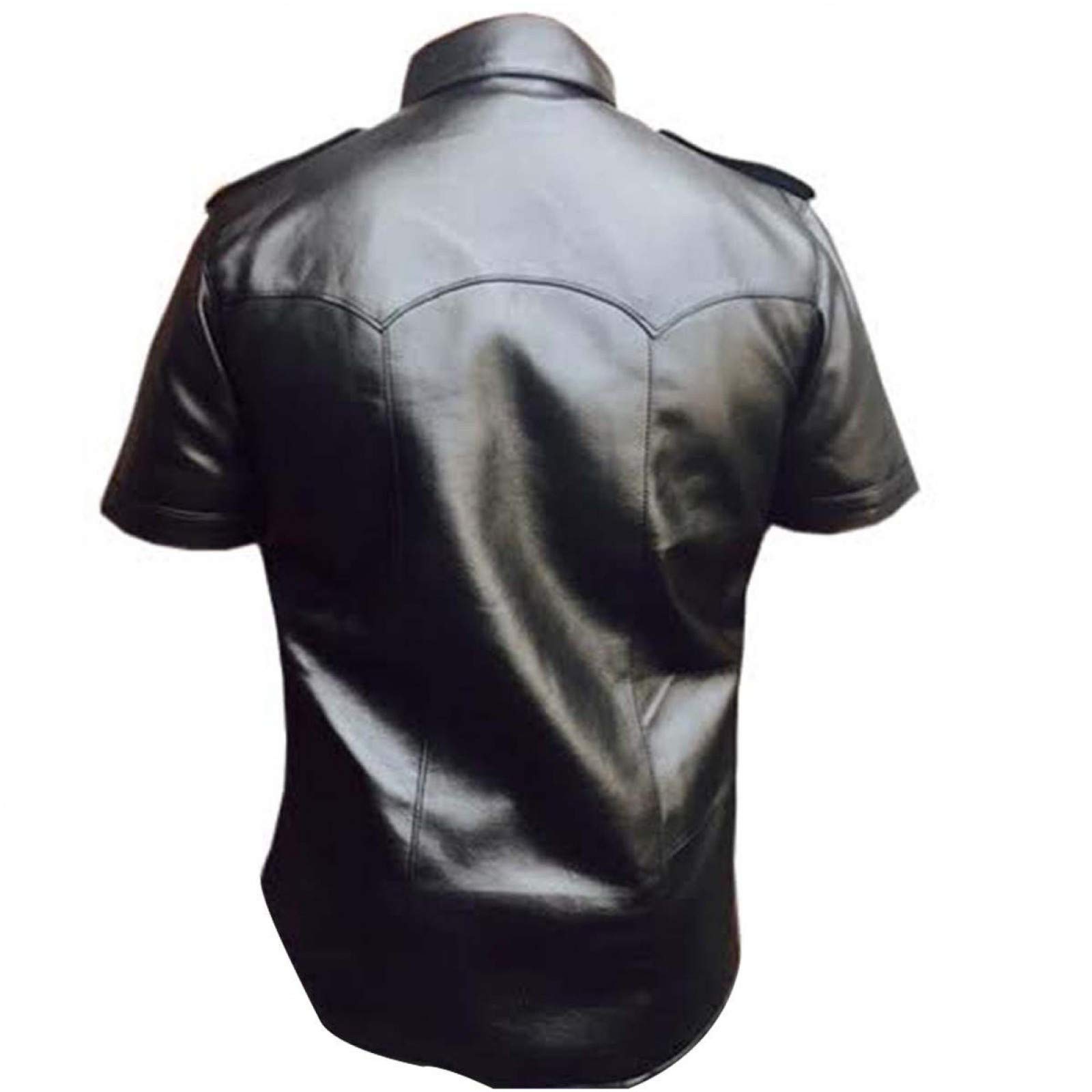 Premium Genuine Cow & Sheep Leather Police Uniform Shirt for Men - BLUF Gay Leather Shirt - Hot Lamb Leather - Perfect for Cosplay, Halloween & Fetish Parties