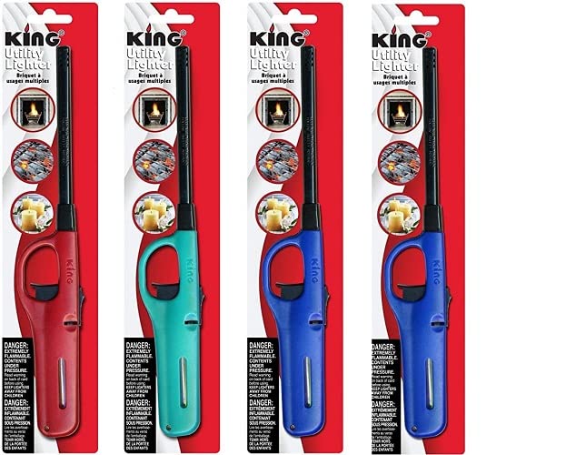 4 Pack King Long Multi-Color Utility Lighters for BBQ & Camping