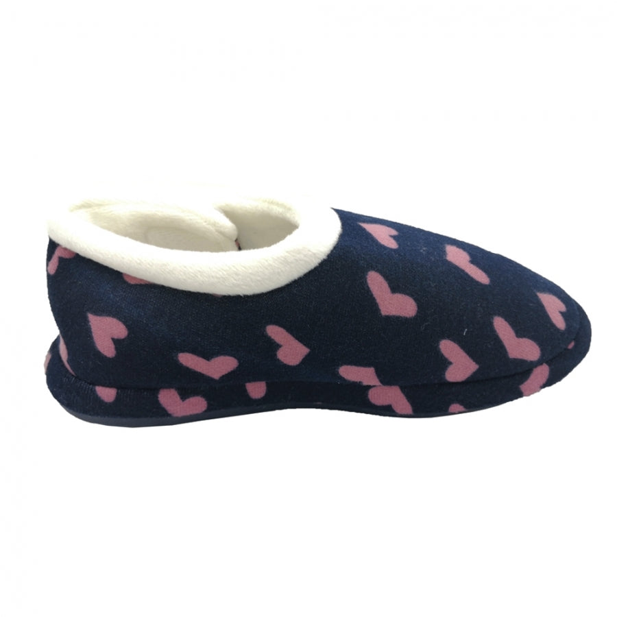 **Archline Orthotic Slippers for Women & Men - Closed Toe Comfort House Shoes with Arch Support - Navy Blue with Hearts Design - Perfect for Indoor, Lounge & Recovery**