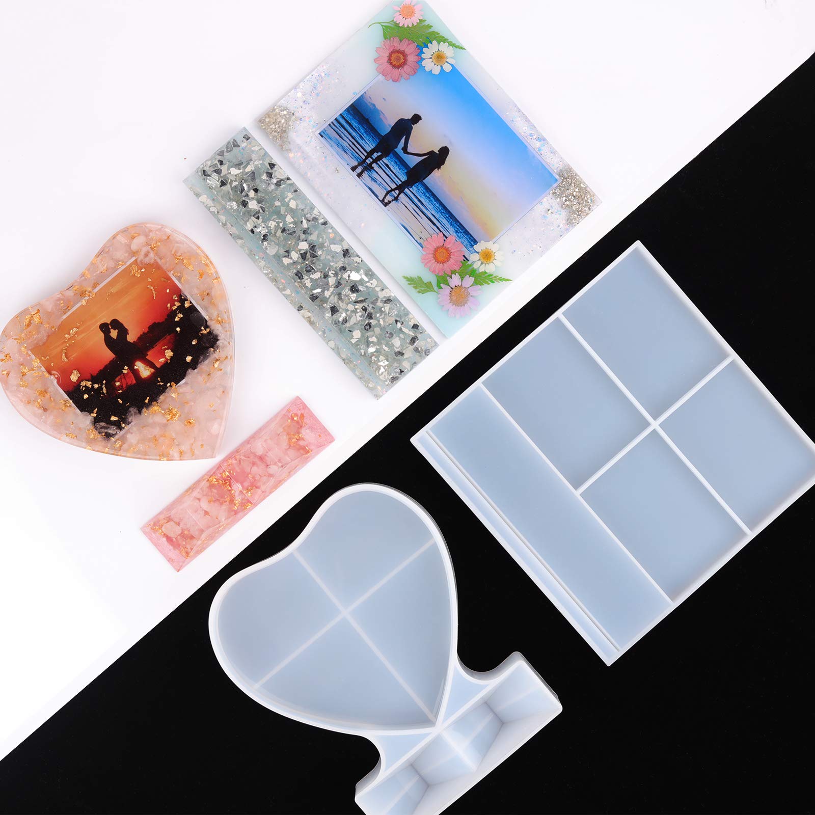 Premium Large Silicone Epoxy Resin Molds - Rectangle & Heart Picture Frame Molds for DIY Home Decor, Table Centerpieces, Wall Art, and Craft Projects