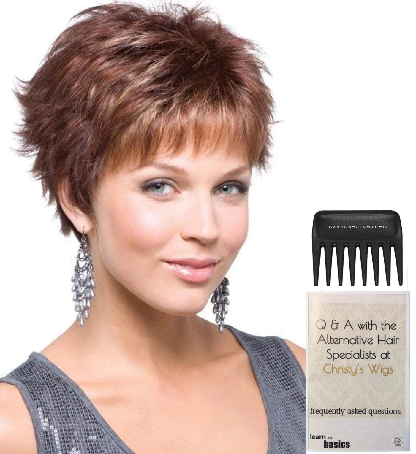 Rene Paris Lizzy Wig Bundle - 3 Piece Set with Christy's Wigs Q&A Booklet & Wide Tooth Comb in Coffee Latte - Perfect for Cosplay, Costume Parties & Hair Styling