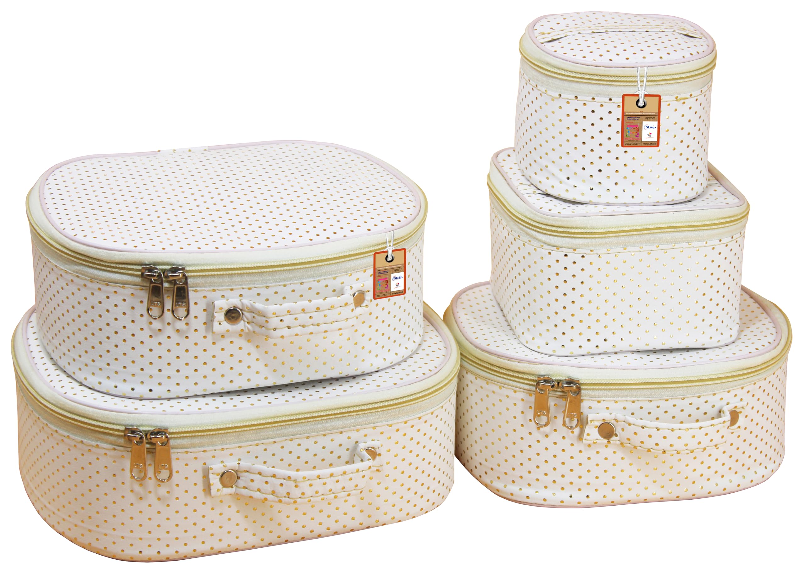 Dotted Cream Fabric Makeup Storage Box & Travel Vanity Organizer - Cosmetic Toiletry Bag, Jewelry Pouch for Women | Perfect for Travel, Home Organization & Wardrobe Storage