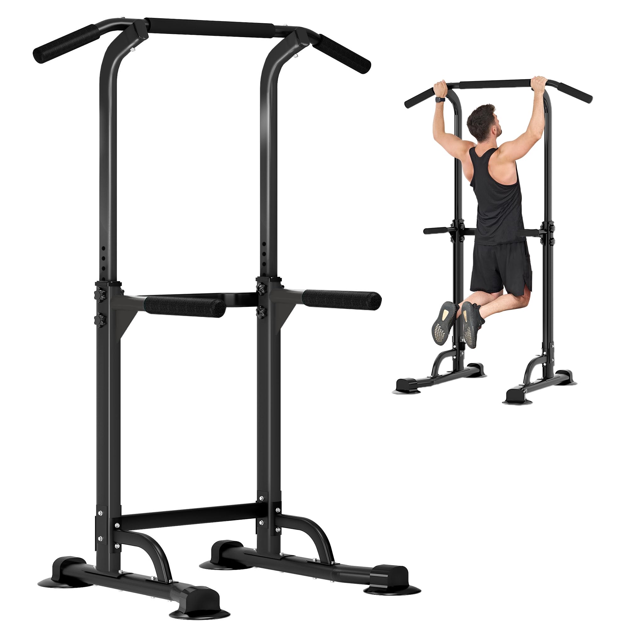 DlandHome Power Tower Pull Up Dip Station - Adjustable Height Multi-Function Home Gym Equipment for Strength Training | Perfect for Home Workouts, Calisthenics & Bodyweight Exercises