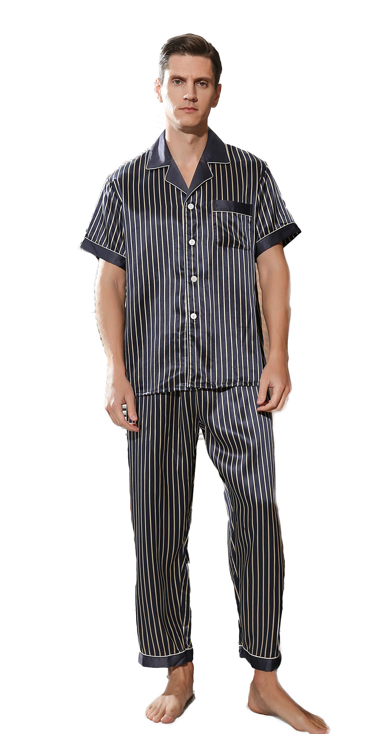 Premium Mulberry Silk Men's Pajama Set - Short Sleeve Sleepwear for Comfort & Luxury | Perfect for Relaxation, Lounging & Gift Giving