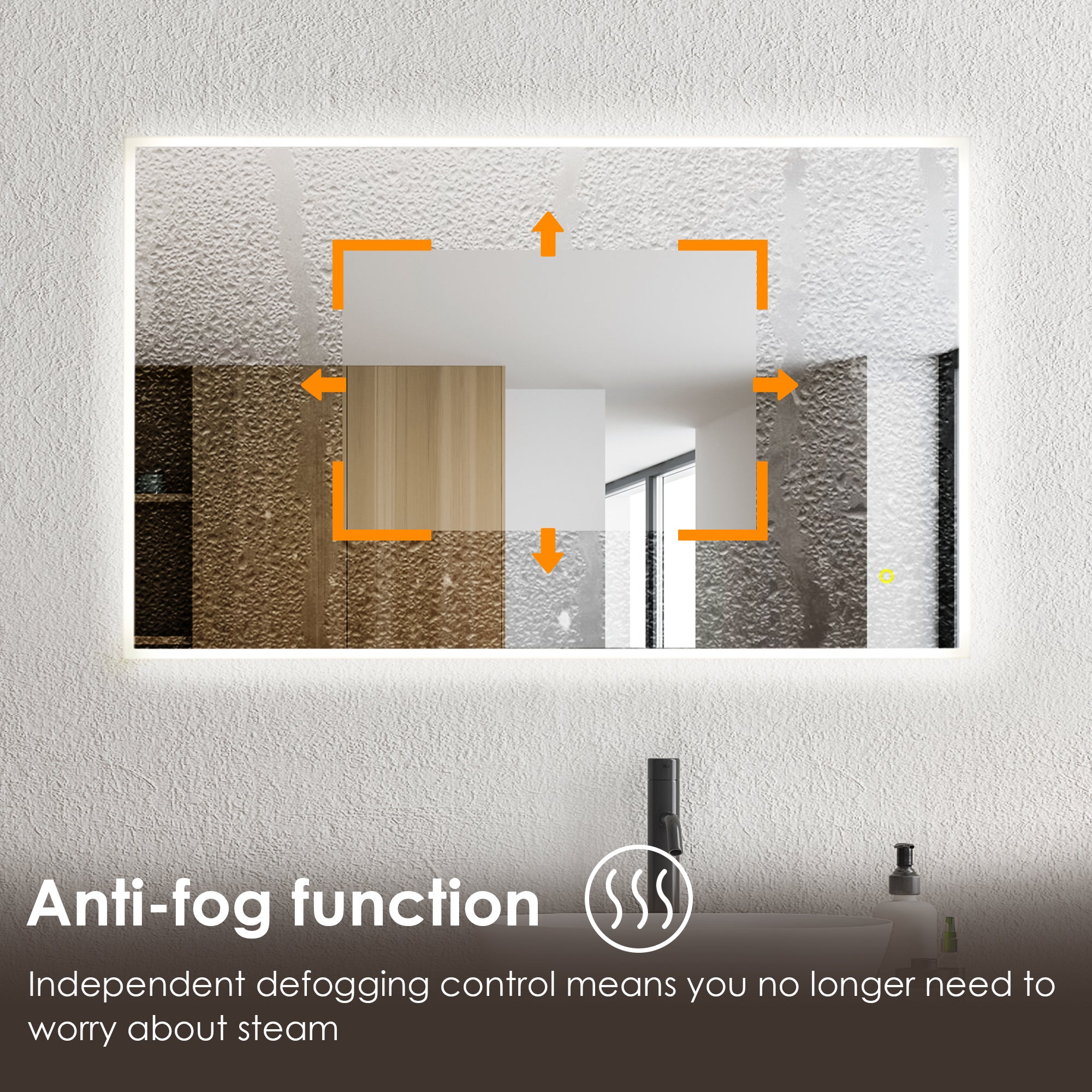 Frameless LED Bathroom Mirror with Anti-Fog & Dimmable Lighting - Modern Rectangular Vanity Wall Mirror for Makeup, Shaving & Home Decor
