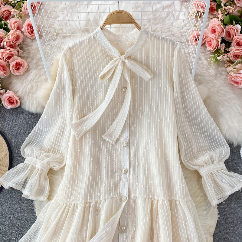 Elegant Autumn Loose Ruffled Dress with Long Sleeves - Sweet Flowy Skirt Style 1382 | Perfect for Fall Weddings, Date Nights & Office Wear