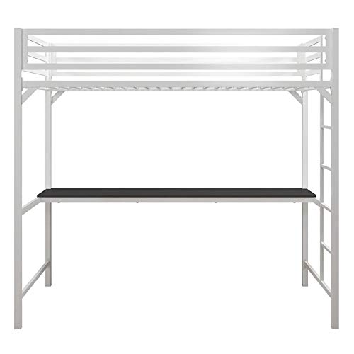 Rosebery Twin Metal Loft Bed with Desk for Kids - White & Black - Space-Saving Study & Sleep Solution for Small Bedrooms
