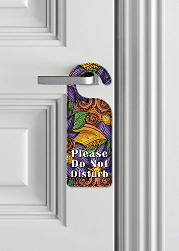 Art Plates Do Not Disturb Door Knob Hanger Sign - Orange & Purple Floral Design | Perfect for Hotels, Bedrooms & Privacy Spaces