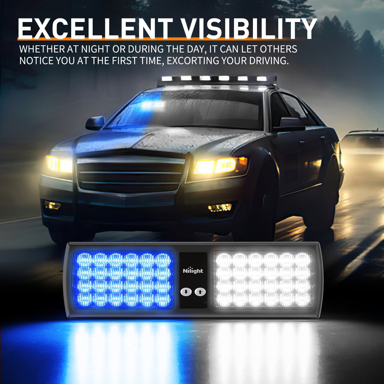 48 LED Blue and White Emergency Warning Strobe Lights - High Visibility Safety Beacon for Vehicles, Construction Sites, Roadside Emergencies & Hazardous Work Zones