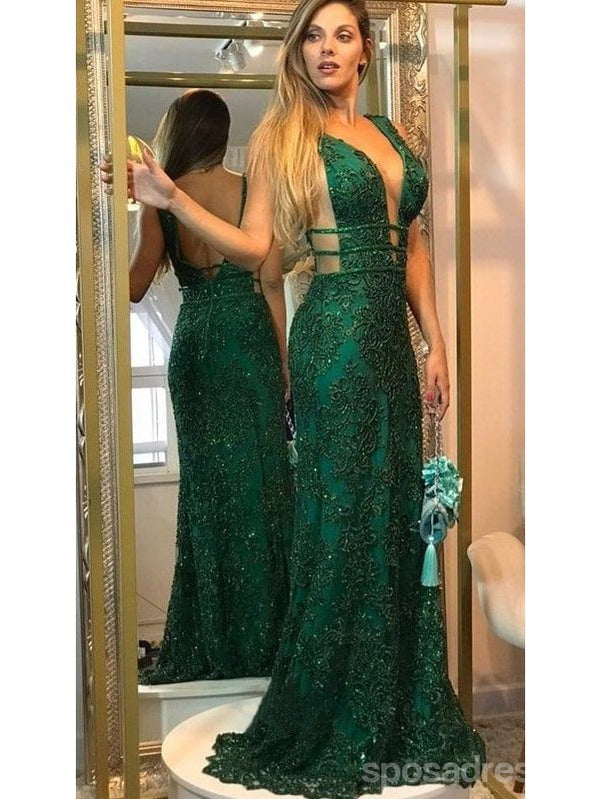 Elegant Green Mermaid Deep V-Neck Backless Long Prom Dress for Women | Formal Evening Gown for Parties, Galas & Special Occasions | Perfect for Prom Night, Homecoming & Black Tie Events
