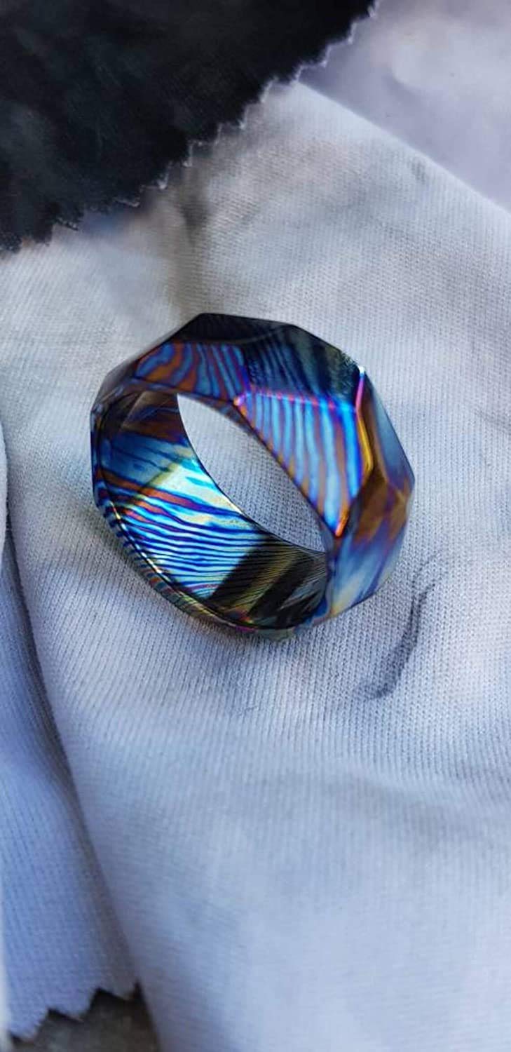 Handmade Damascus Steel Titanium Ring - KE-104-AT Custom Comfort Fit Wedding Band for Men, Unisex Engagement Ring, Modern Statement Jewelry - Perfect for Weddings, Anniversaries, and Special Occasions
