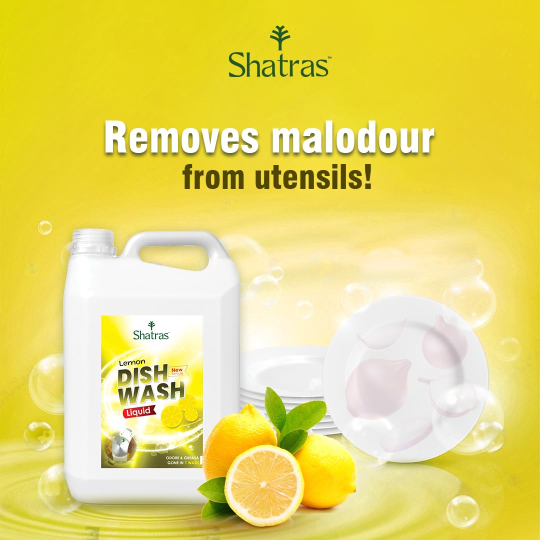 Shatras Lemon Dishwashing Liquid Gel - Powerful Kitchen Utensil Cleaner for Grease & Oil Removal (5000ml) - Ideal for Hand Washing Dishes, Pots, Pans & Cutting Boards