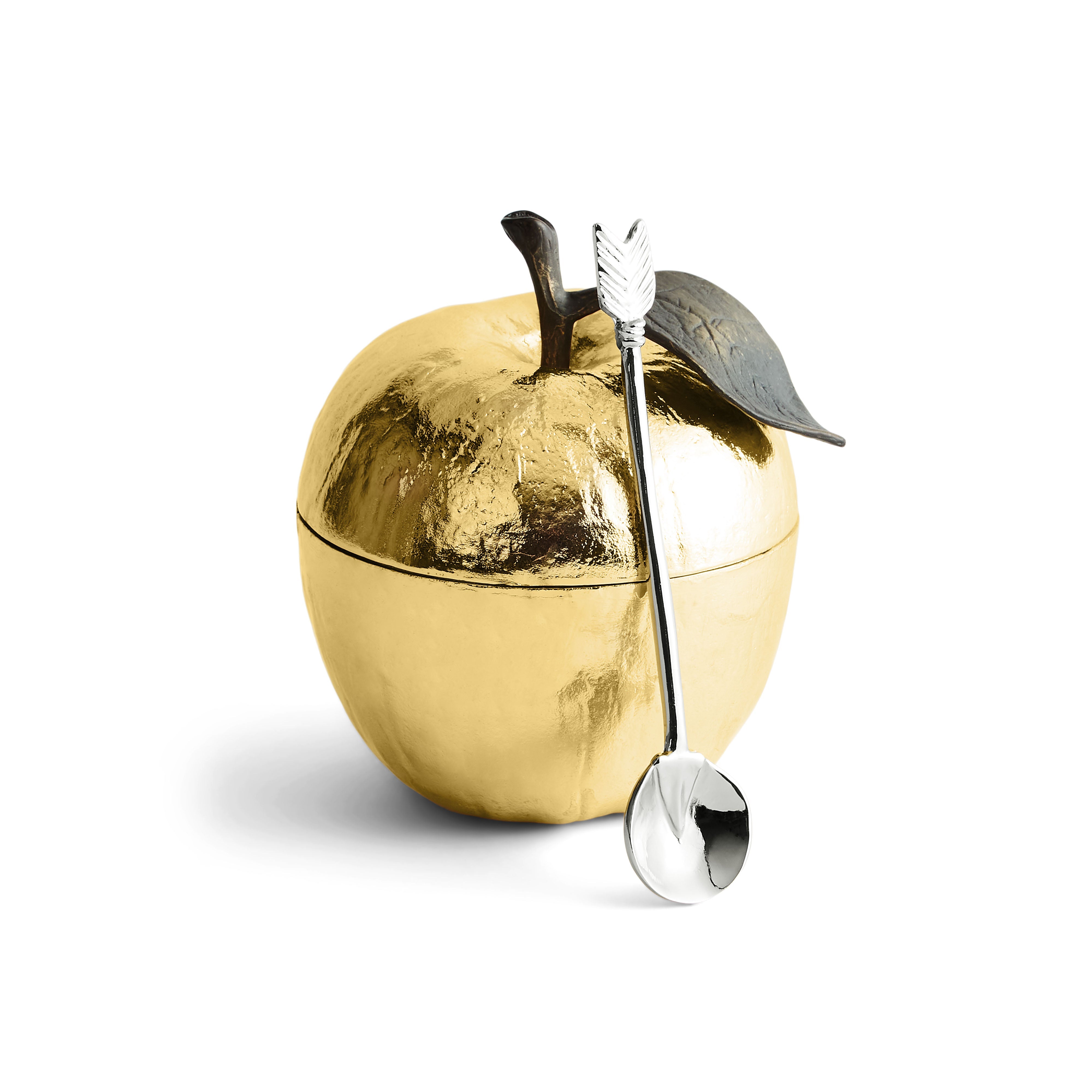 Premium Nickel-Plated Apple Honey Pot with Spoon - Elegant Honey Dispenser for Tea, Coffee, Toast & Dessert Presentation