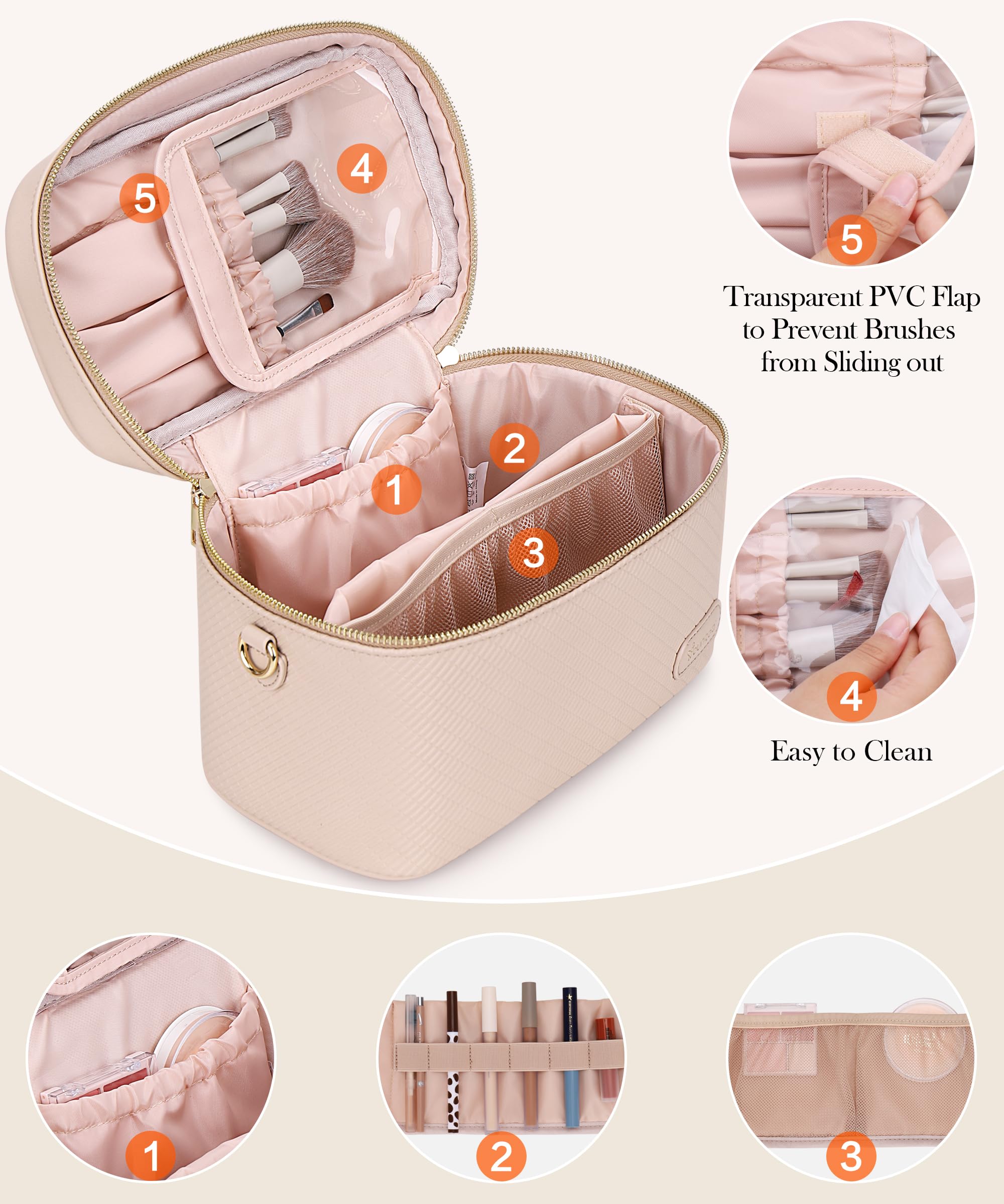 Large Stylish Makeup Bag for Women - Waterproof Cosmetic Organizer Travel Toiletry Case with Mirror (Pink) - Perfect for Travel, Gym, and Everyday Use