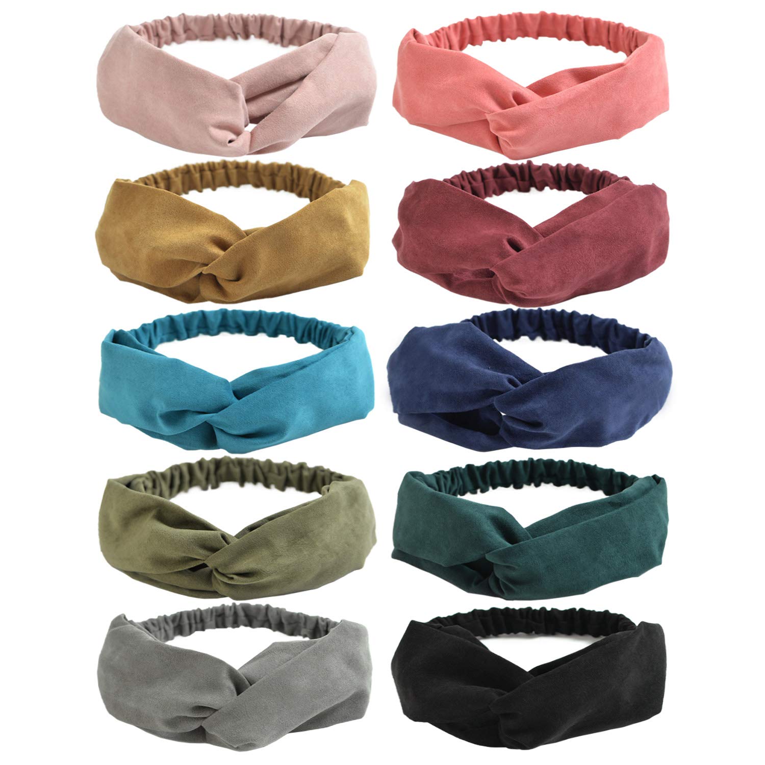 DRESHOW 10 Pack Boho Headbands for Women & Girls - Stretchable Criss Cross Hair Bands, Twisted Head Wraps, Solid Color Hair Accessories - Perfect for Yoga, Workouts, Beach & Everyday Fashion