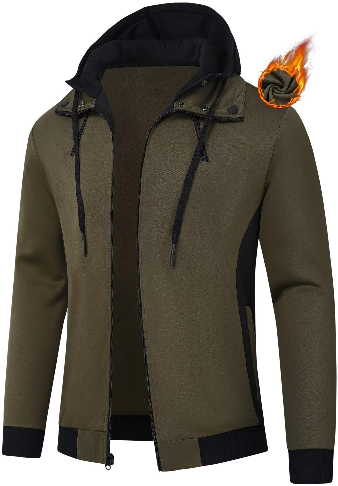 QPNGRP Men's Fleece Zipper Hoodie Jacket - Warm Winter Pullover for Outdoor Activities & Casual Wear