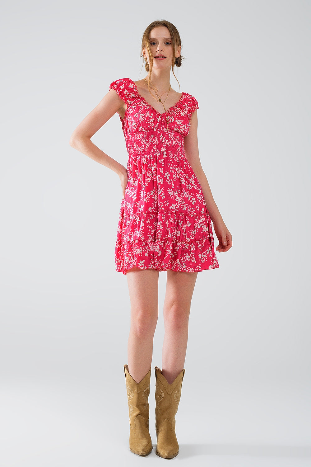 Women's Short Red Floral Print Robe with Elastic Waist - Perfect for Lounging, Spa Days & Relaxation at Home
