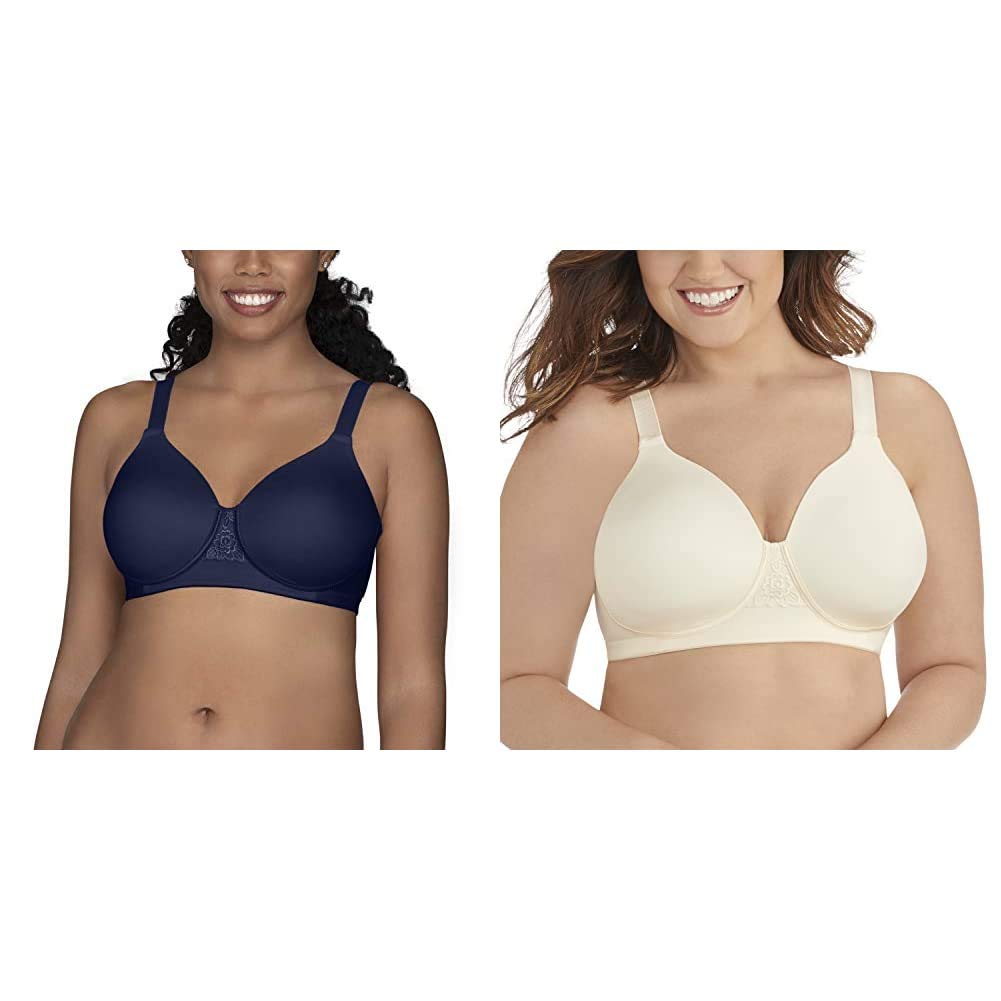 Vanity Fair Women's Full Figure Wirefree Bra 2-Pack - Comfortable Back Smoothing Bra for Plus Size 40DD - Navy/Ivory - Perfect for Everyday Wear, Work & Lounge