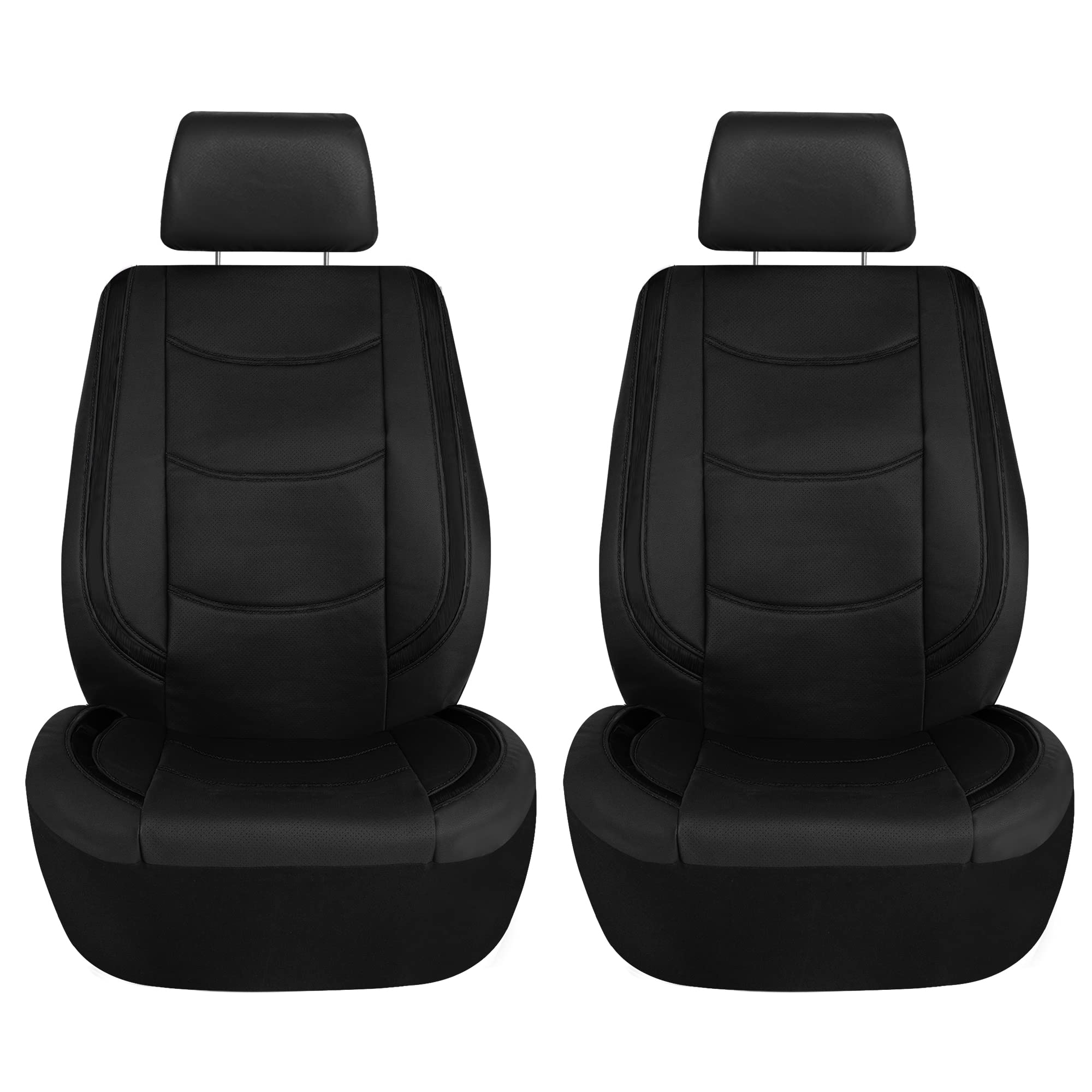 TLH Automotive Black Leatherette Car Seat Covers with Metallic Stripes - Universal Fit for Cars, Trucks, SUVs & Vans | Anti-Slip Protection & Built-in Storage Pockets | Premium Galaxy13 Design for Comfort & Style | Perfect for Daily Commute, Road Trips & Vehicle Protection