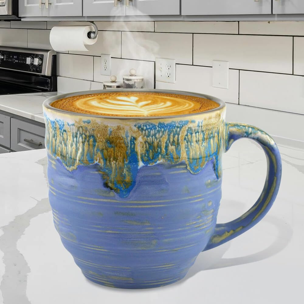 20oz Blue Ceramic Coffee Mug - Unique Gift for Tea & Coffee Lovers - Home & Office Use