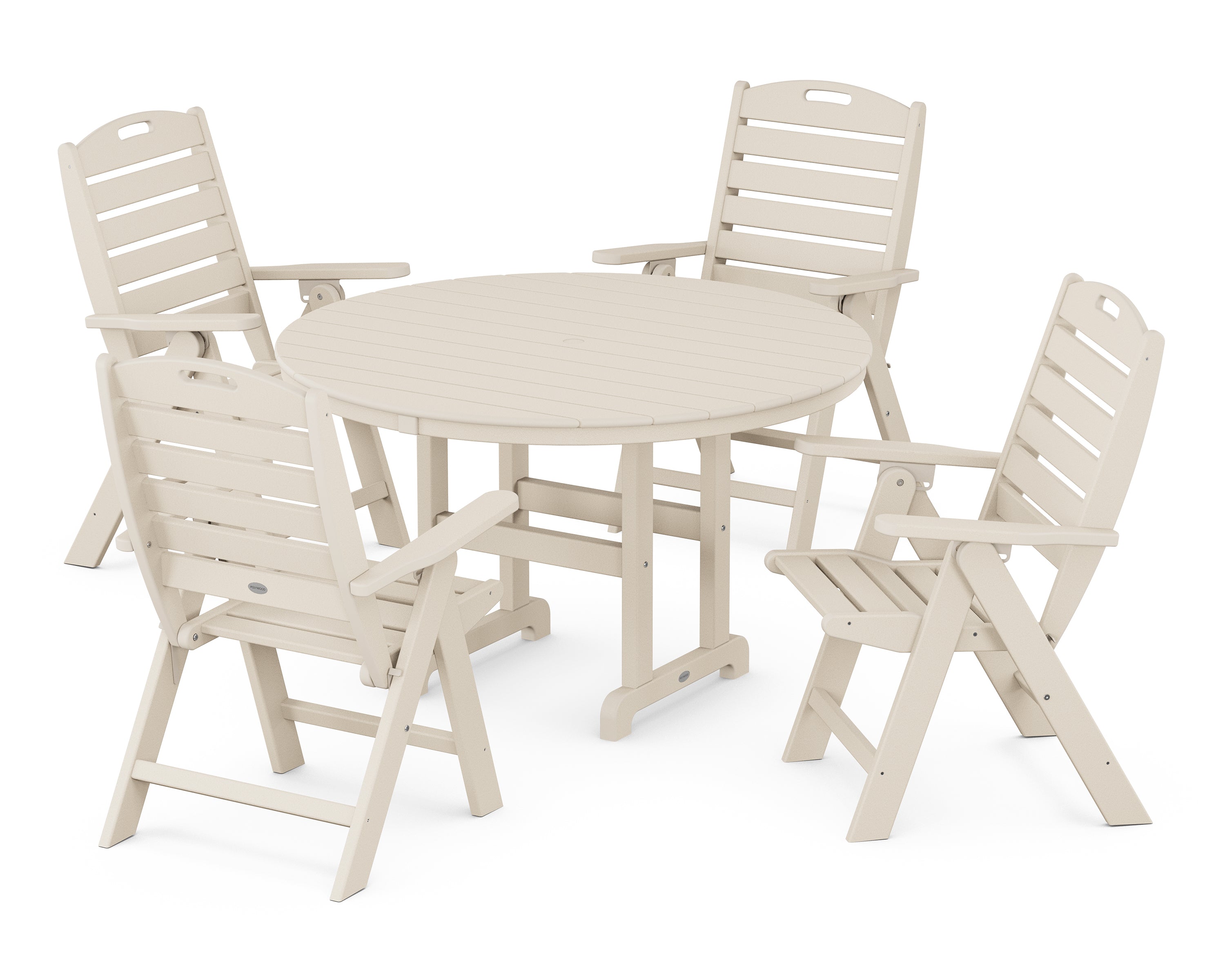 POLYWOOD Nautical 5-Piece Round Farmhouse Dining Set - Outdoor Patio Furniture for Backyard, Poolside & Beach House Dining